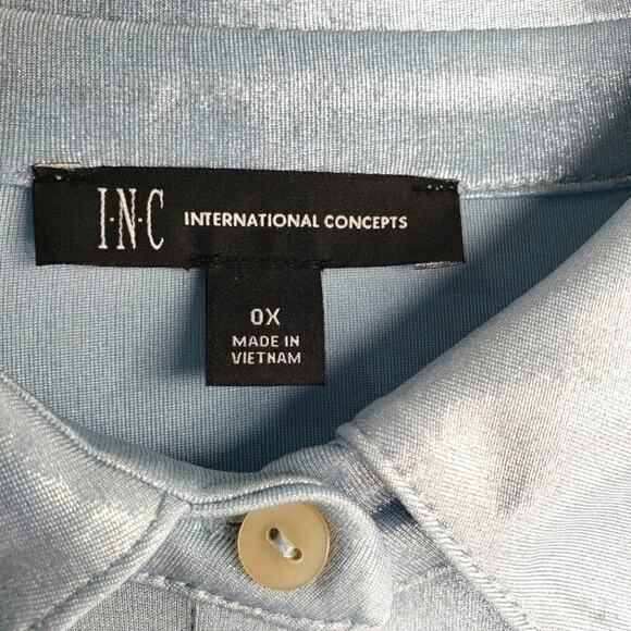 INC International Hidden Button Up High Low Blouse Shimmer Blue Size 0X - Picture 5 of 10
